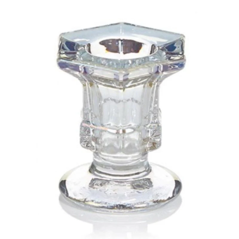 Hexagonal Clear Glass Taper Candle Holder - 6 x 5cm