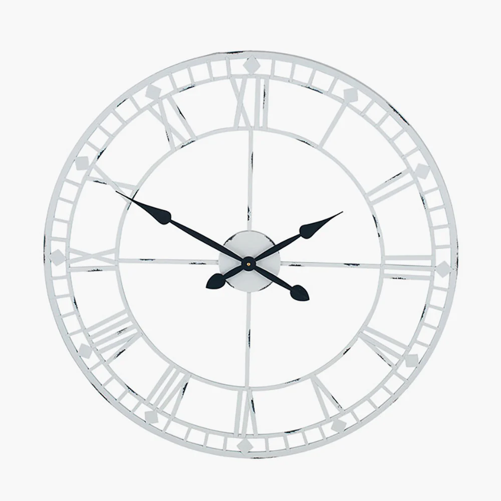 Antique Grey Metal Round Wall Clock Large