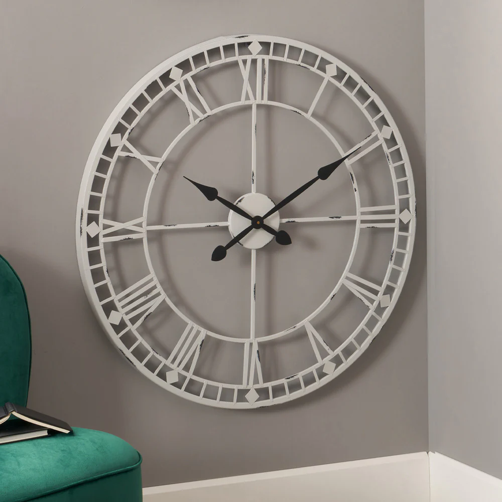 Antique Grey Metal Round Wall Clock Large - Image 2