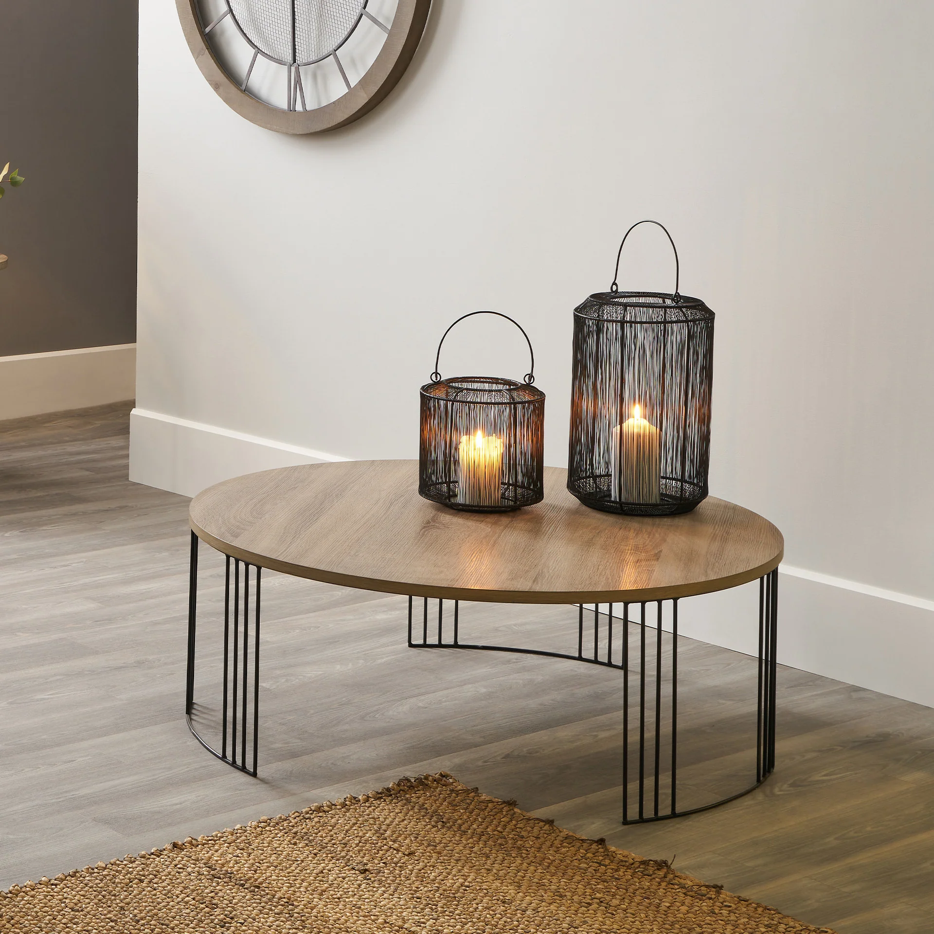 Atri Dark Oak Wood Veneer and Black Metal Coffee Table - Image 2