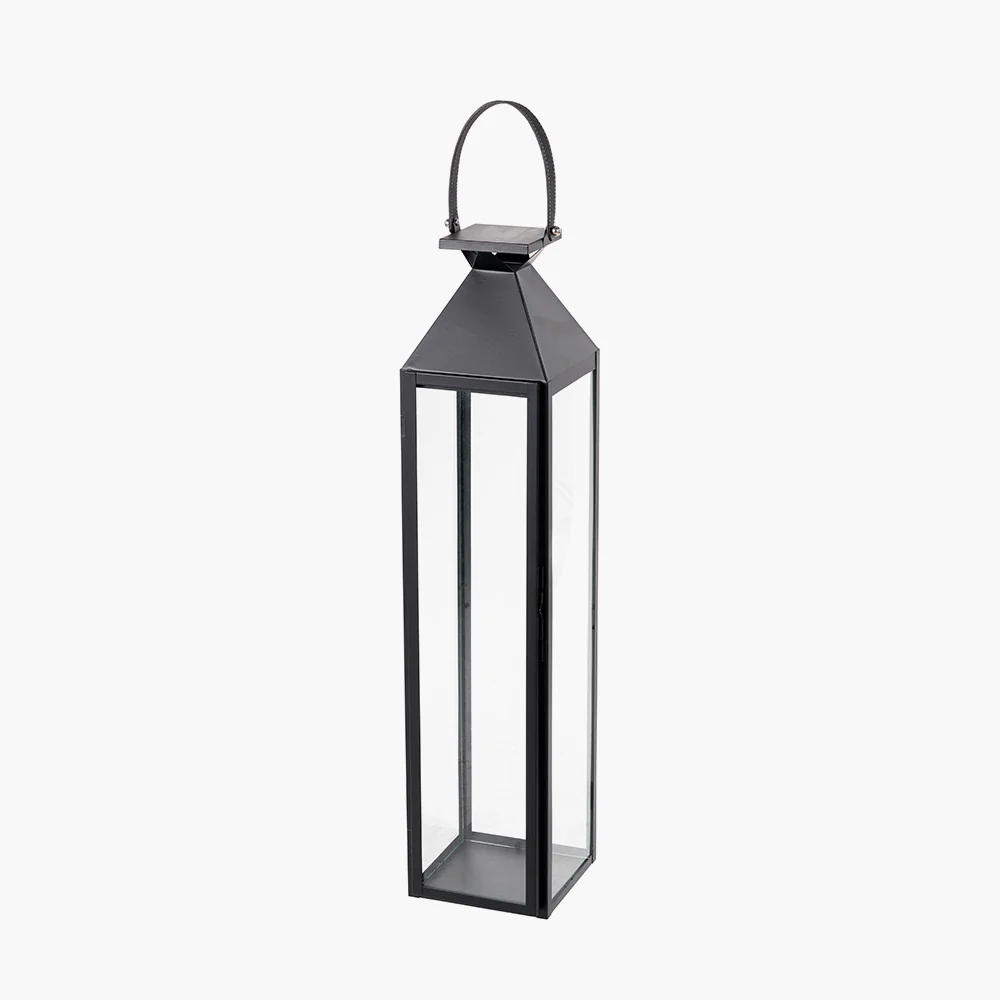 Black Stainless Steel and Glass Medium Tall Lantern - Image 5
