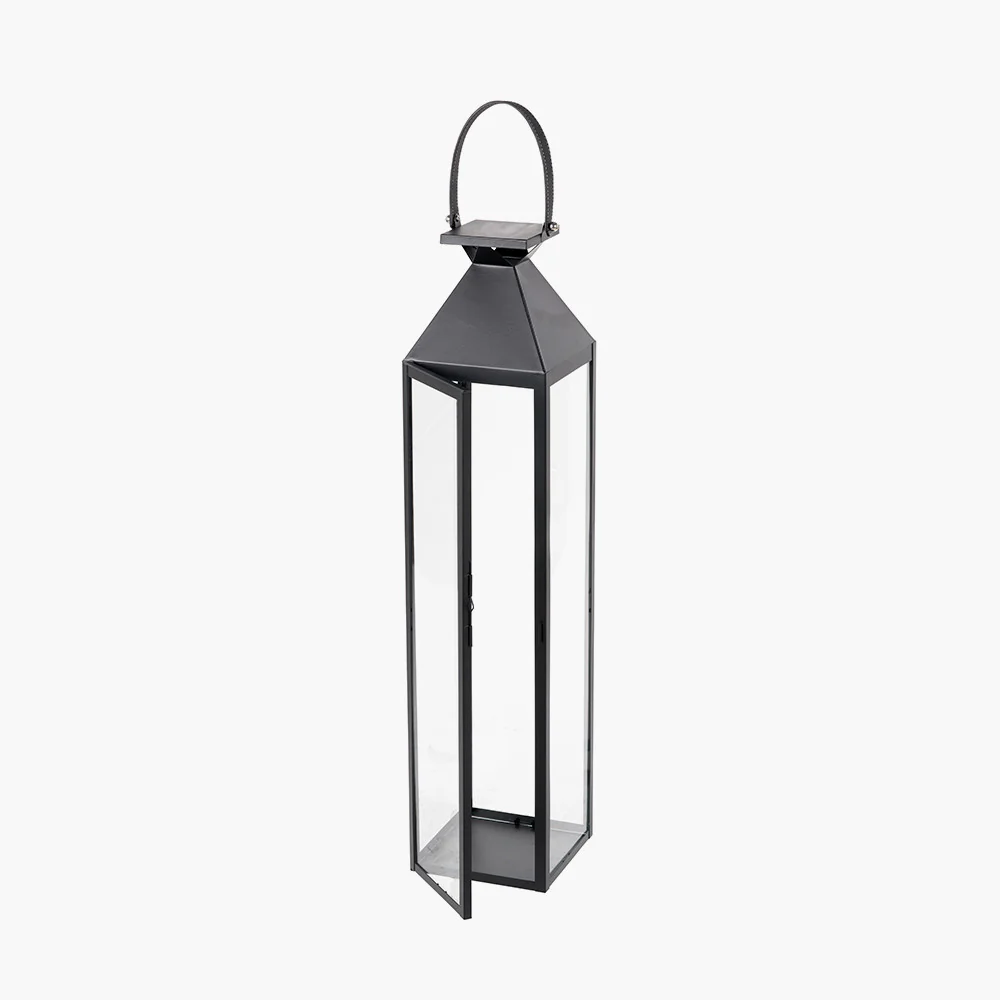 Black Stainless Steel and Glass Medium Tall Lantern - Image 6