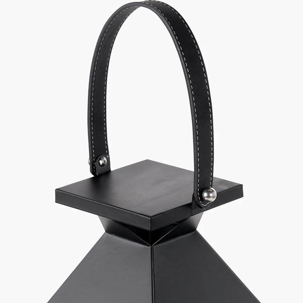 Black Stainless Steel and Glass Medium Tall Lantern - Image 9