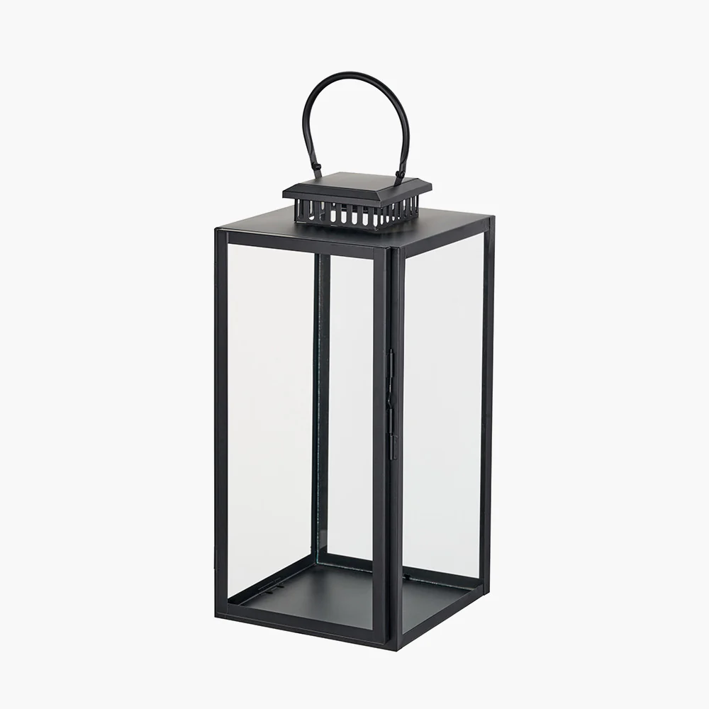 Black Stainless Steel and Glass Large Rectangular Lantern - Image 3