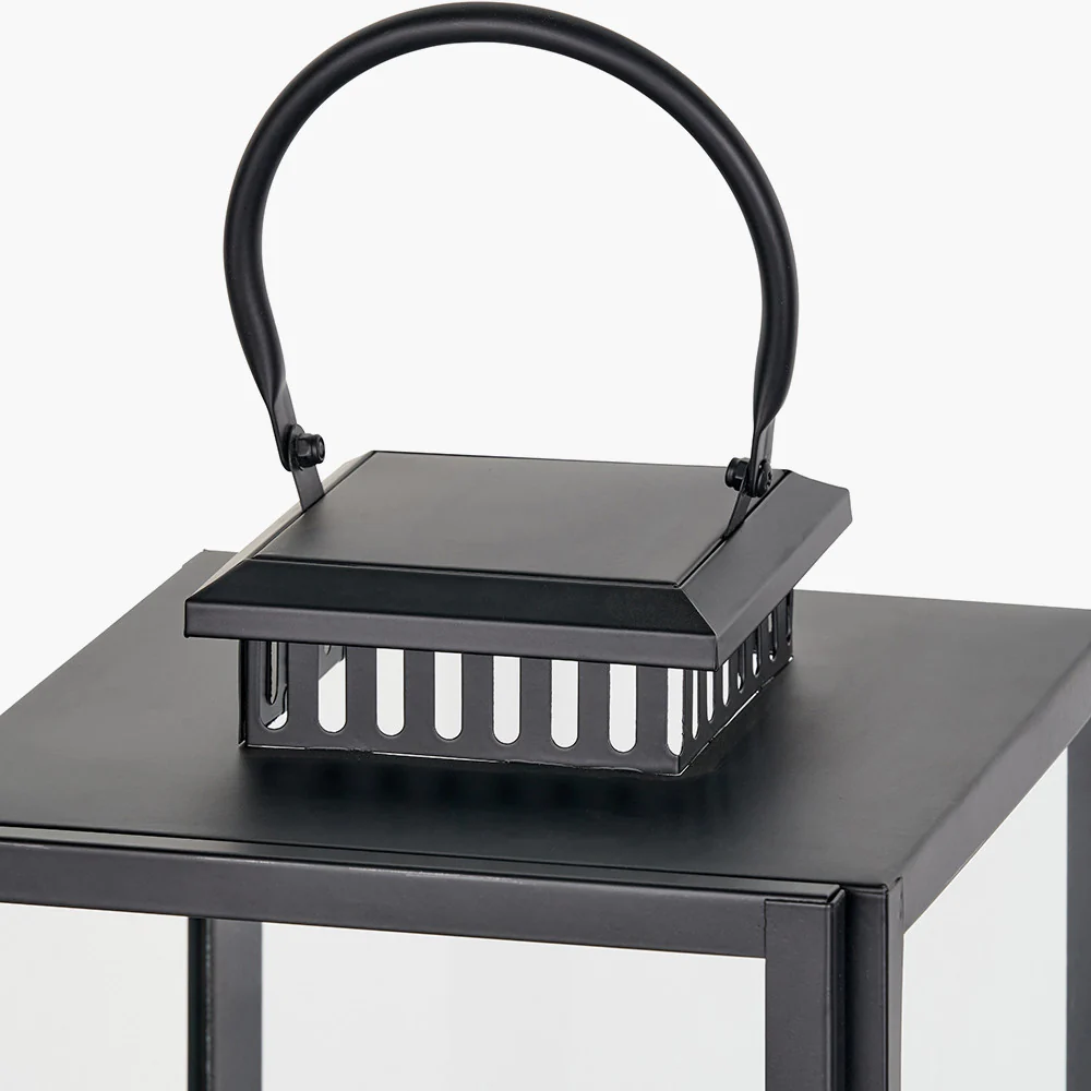 Black Stainless Steel and Glass Large Rectangular Lantern - Image 6