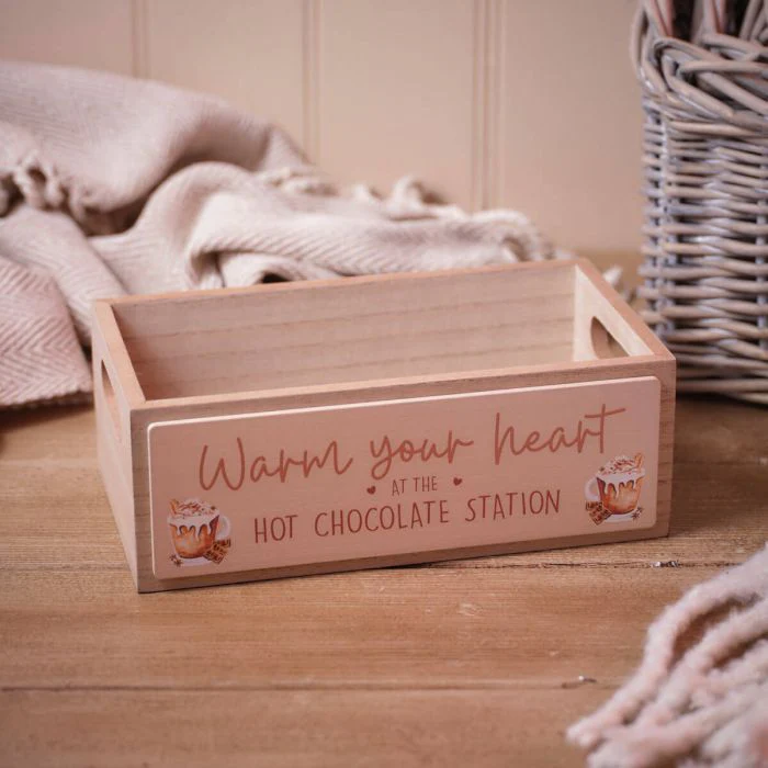 Cosy Time Warm Your Heart Hot Chocolate Wood Crate