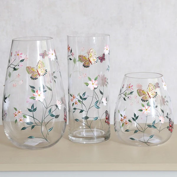 Cylinder Vase White Floral Butterfly 25cm - Image 2