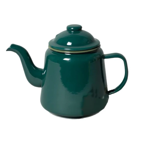 Enamel Teapot 14cm - Green with Moss Green Rim