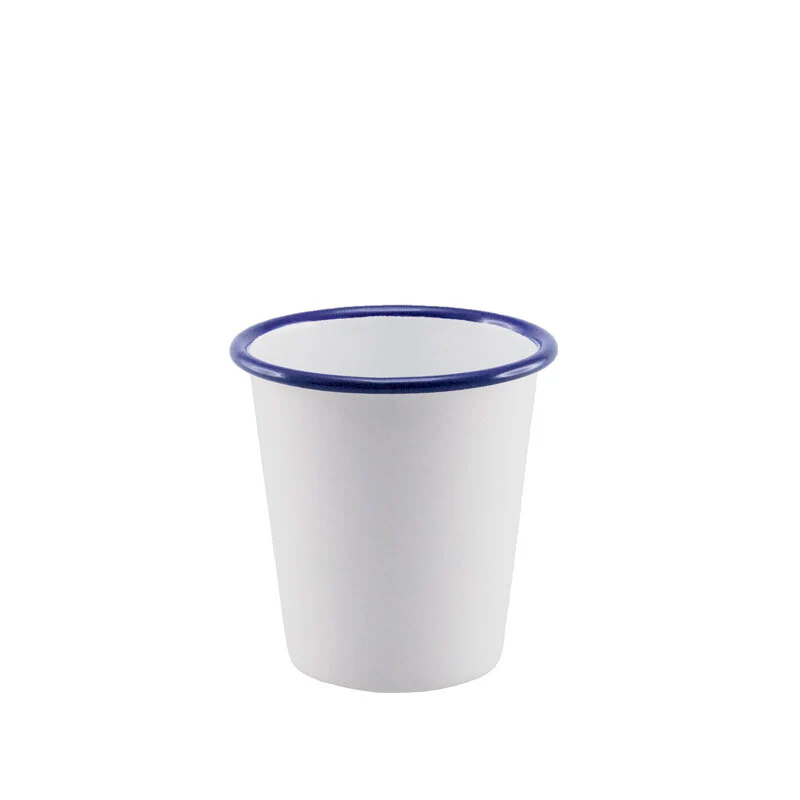 Enamel Tumbler Cup 8cm - White with Blue Rim