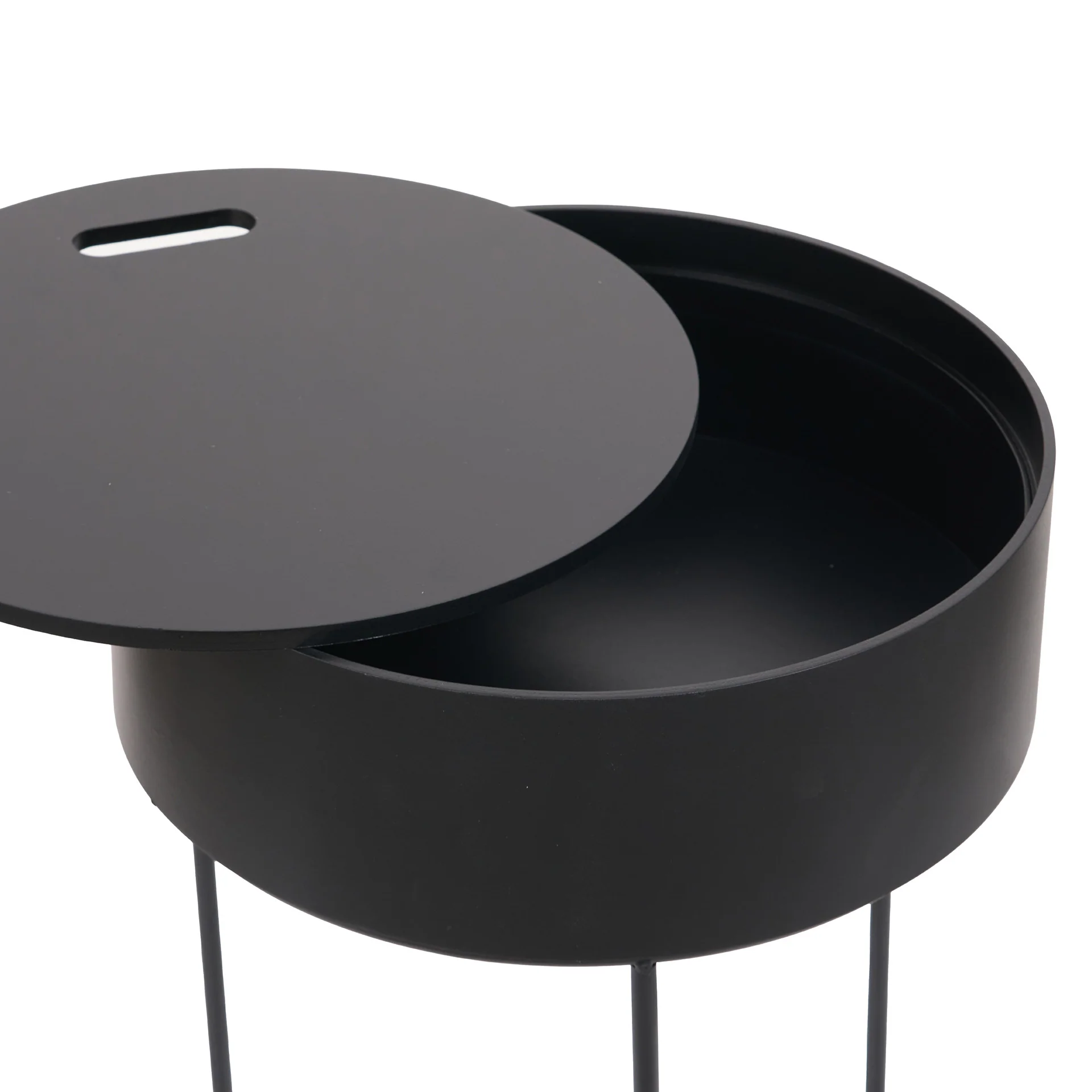 Hugo Black Wood Veneer and Black Metal Storage Table - Image 5