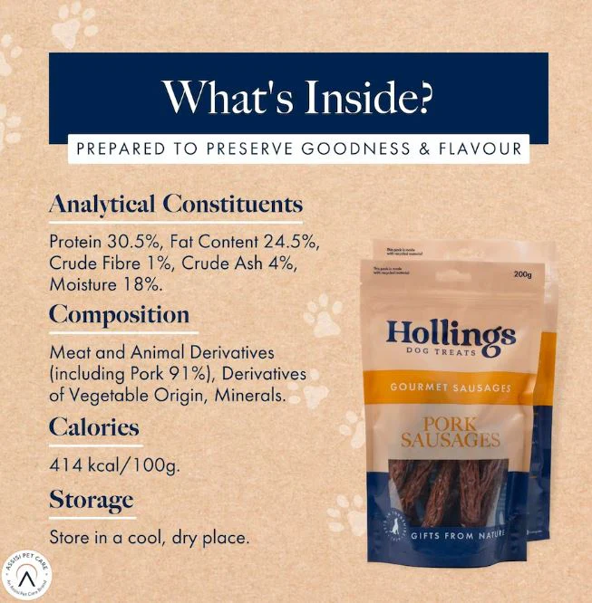 Hollings Pork Sausages Natural Dog Treats 200g - Image 4
