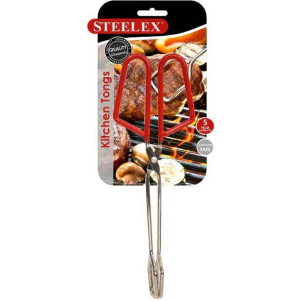 Steelex 10" Chrome Food Tongs W/red Handle - Image 2