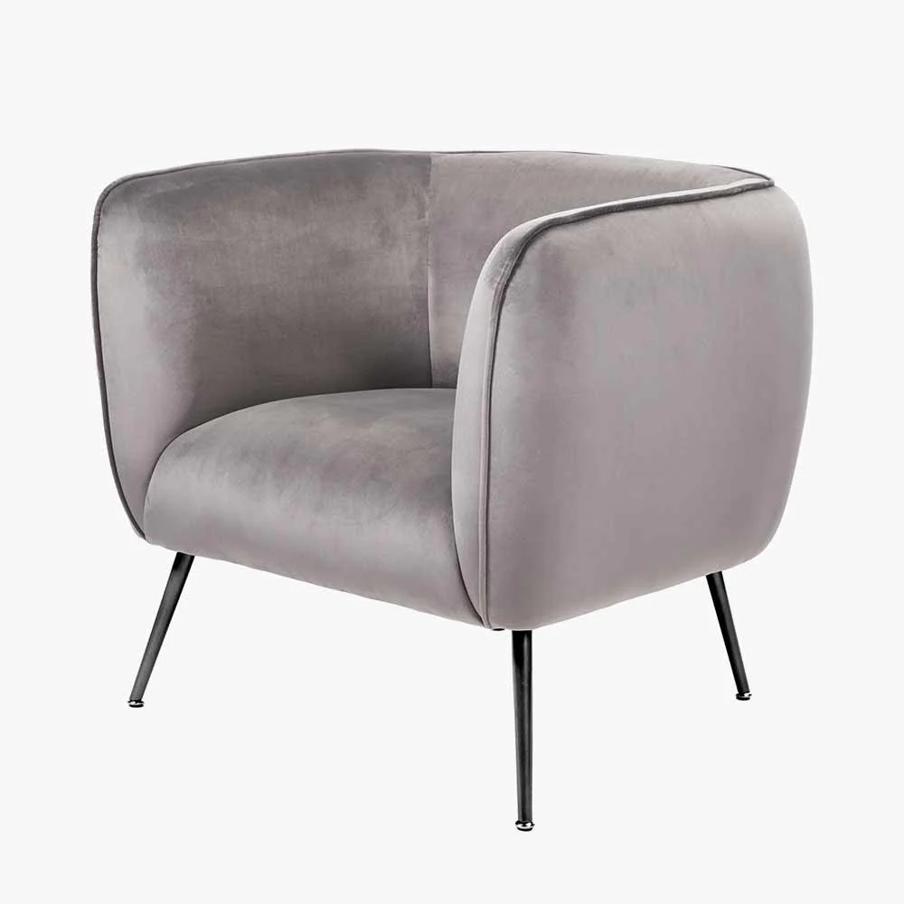 Lucca Dove Grey Velvet and Metal Armchair - Image 3