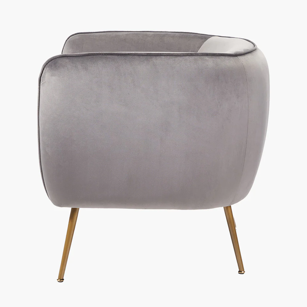 Lucca Dove Grey Velvet and Metal Armchair - Image 4