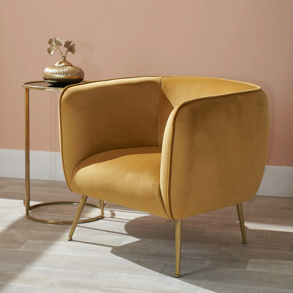 Lucca Gold Velvet and Metal Armchair - Image 10