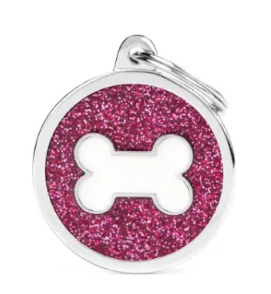 My Family Big White Bone In Pink Glitter Circle ID Tag– Shine Collection