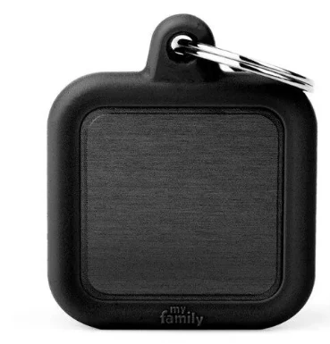 Myfamily Id Tag - Hushtag Collection - Aluminium Square With Blue Rubber - Image 2