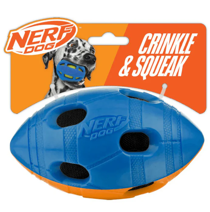 Nerf Dog Bash Squeak & Crunch Football 6in