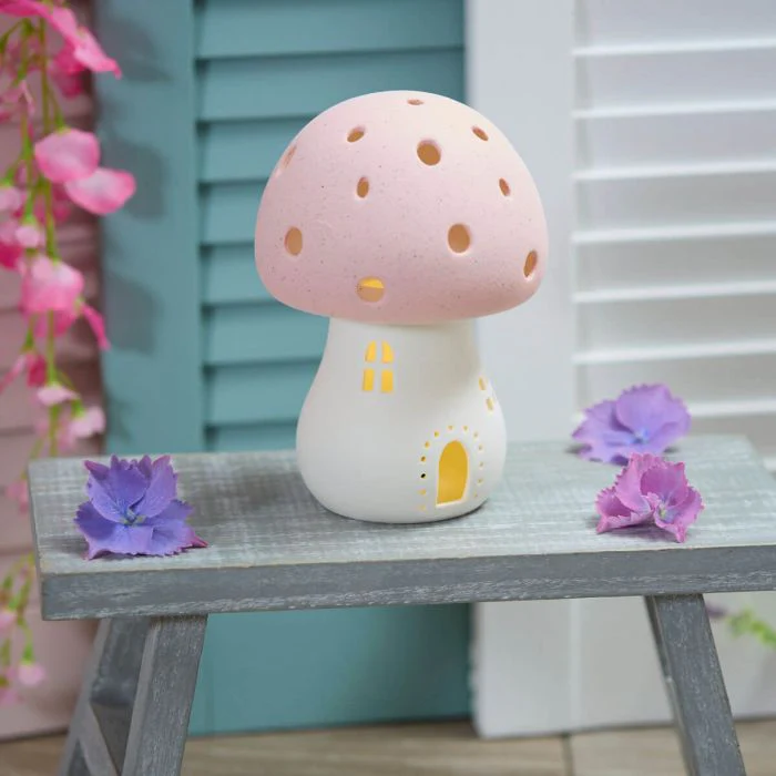 Porcelain Pink Toadstool House with LED Light