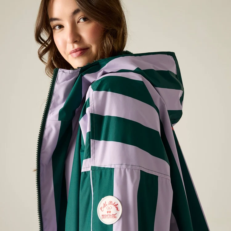Regatta X Cath Kidston Adult Changing Robe - Lilac & Green Candy Stripe - Image 8