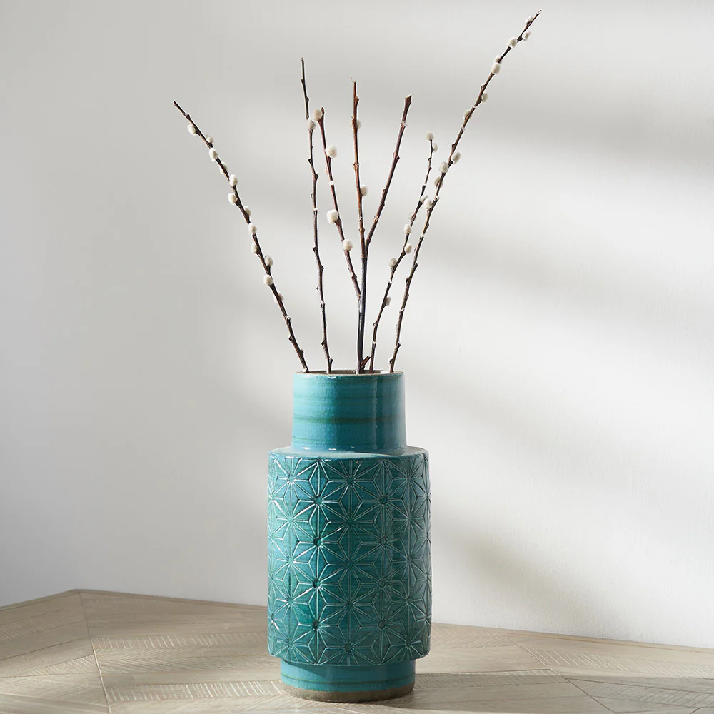 Sidra Aquamarine Stoneware Etch Detail Vase - Image 2