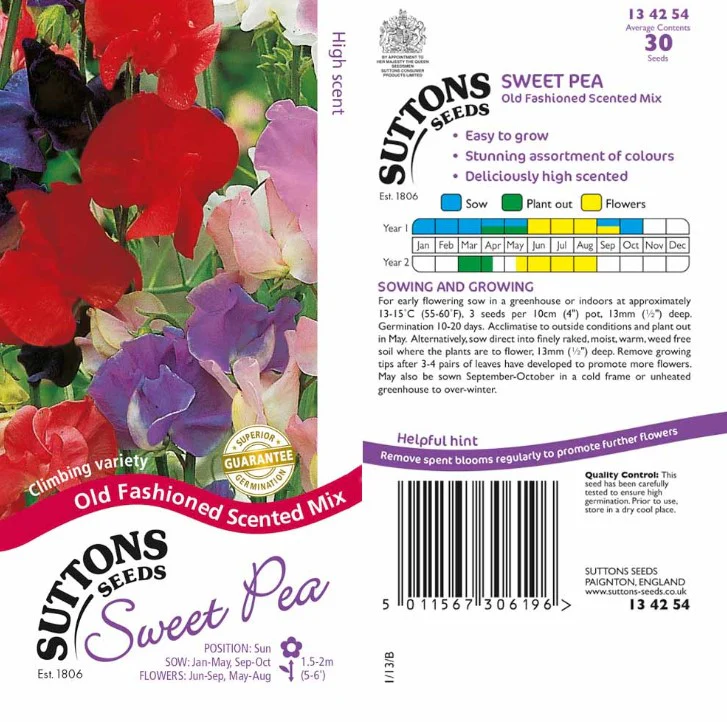 Sweet Pea Old Fashioned Scented Mix Flower Seeds